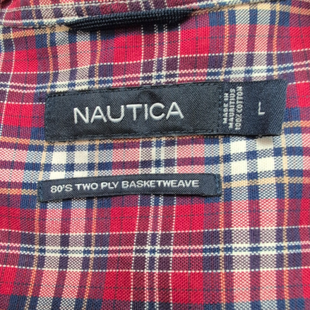 Chemise Nautica 80s Two Ply Basketweave L Rouge Carreaux Coton