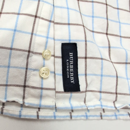 Chemise BURBERRY Blanc Carreaux Bleu Marron Taille 14 XS Homme Coton