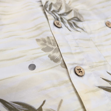 Chemise Hawaïenne Gotcha Sport XL 100% Coton Blanc Feuillage Boutons Bois