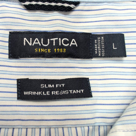 Chemise Nautica L Slim Fit Bleu Rayures Made in Mauritius Coton manches longues