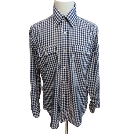 Chemise Levi's western vintage L bleu carreaux col pointu manches longues