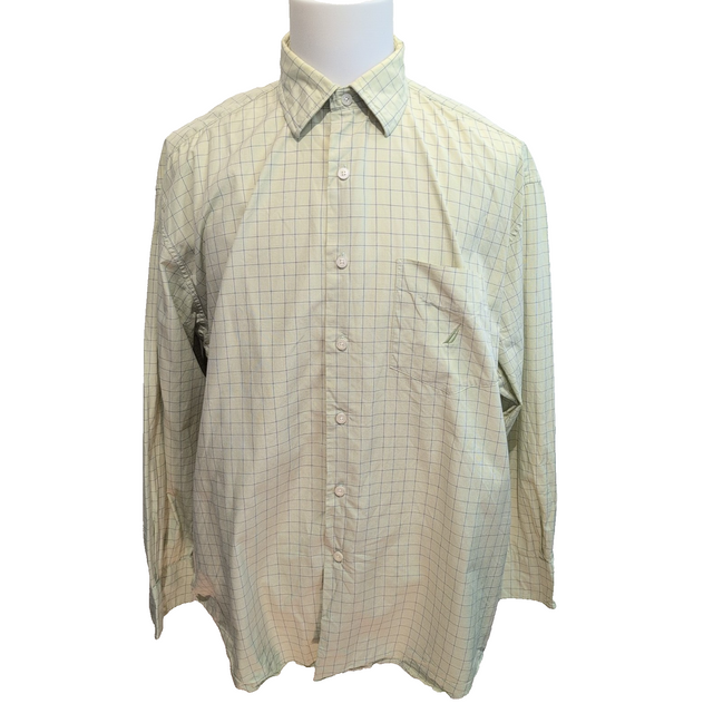 Chemise Nautica XL Vert Pâle Carreaux Bleus 100% Coton Manches longues