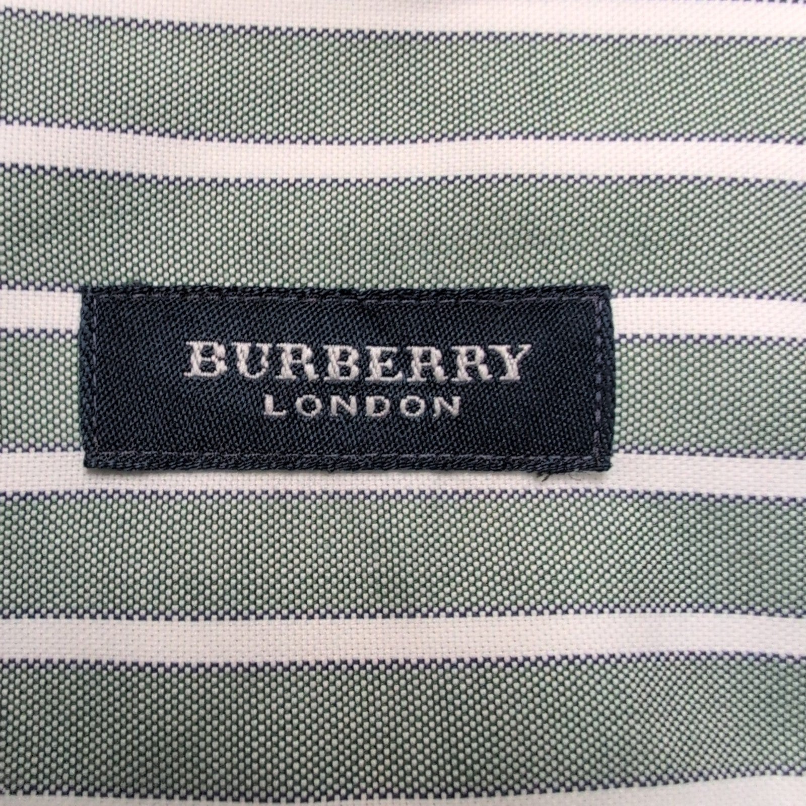 Chemise BURBERRY M Verte Rayures Blanches Oxford Logo Brodé Manches Longues