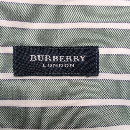 Chemise BURBERRY M Verte Rayures Blanches Oxford Logo Brodé Manches Longues