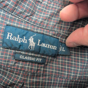 Chemise Ralph Lauren Taille L Classic Fit Gris Rouge Carreaux Logo Brodé Coton