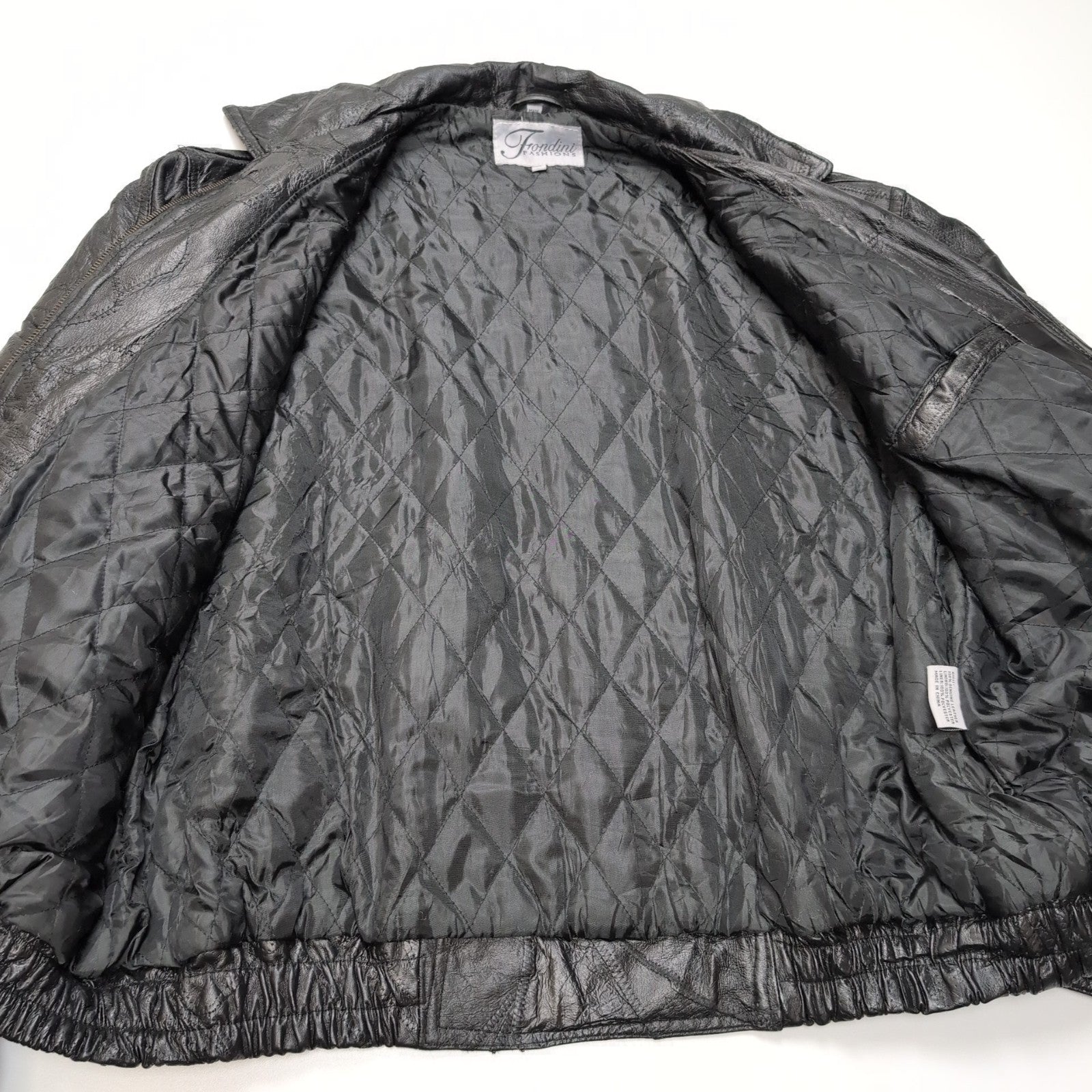 Blouson Cuir XL Patchwork Noir Fondini Fashions Bomber Veste Vintage 90s |56c