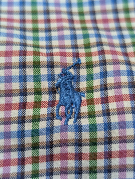 CHEMISE Ralph Lauren Homme L SLIM FIT Multicolore Carreaux Logo Bleu 100% Coton