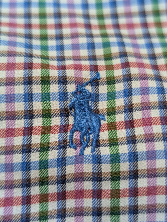 CHEMISE Ralph Lauren Homme L SLIM FIT Multicolore Carreaux Logo Bleu 100% Coton