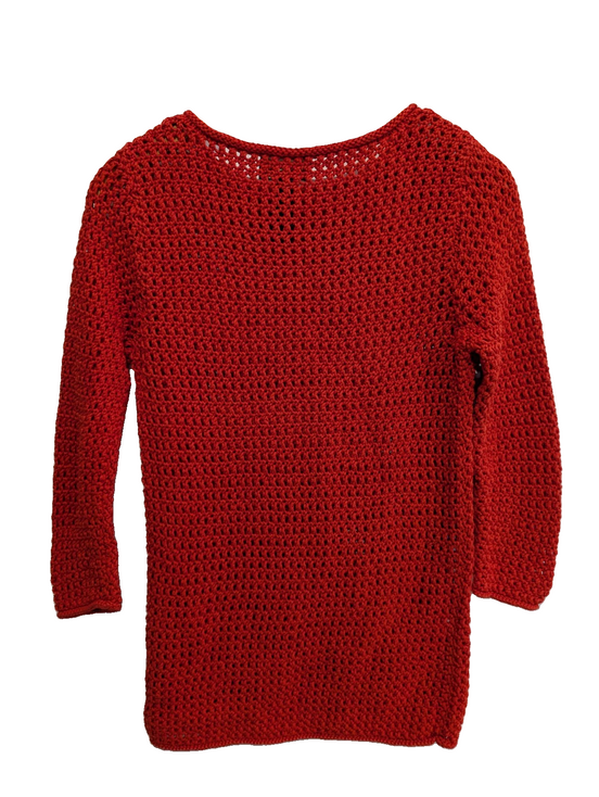 Pull femme LAUREN Ralph Lauren orange maille ajourée crochet coton taille M