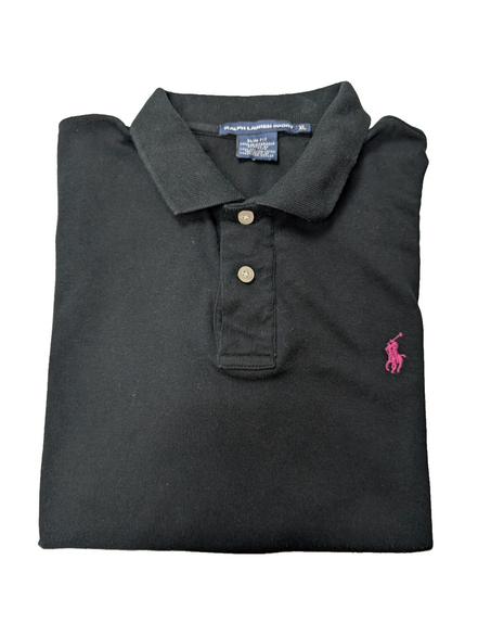 Polo manches courtes Ralph Lauren Sport femme XL taille S/M noir logo rose