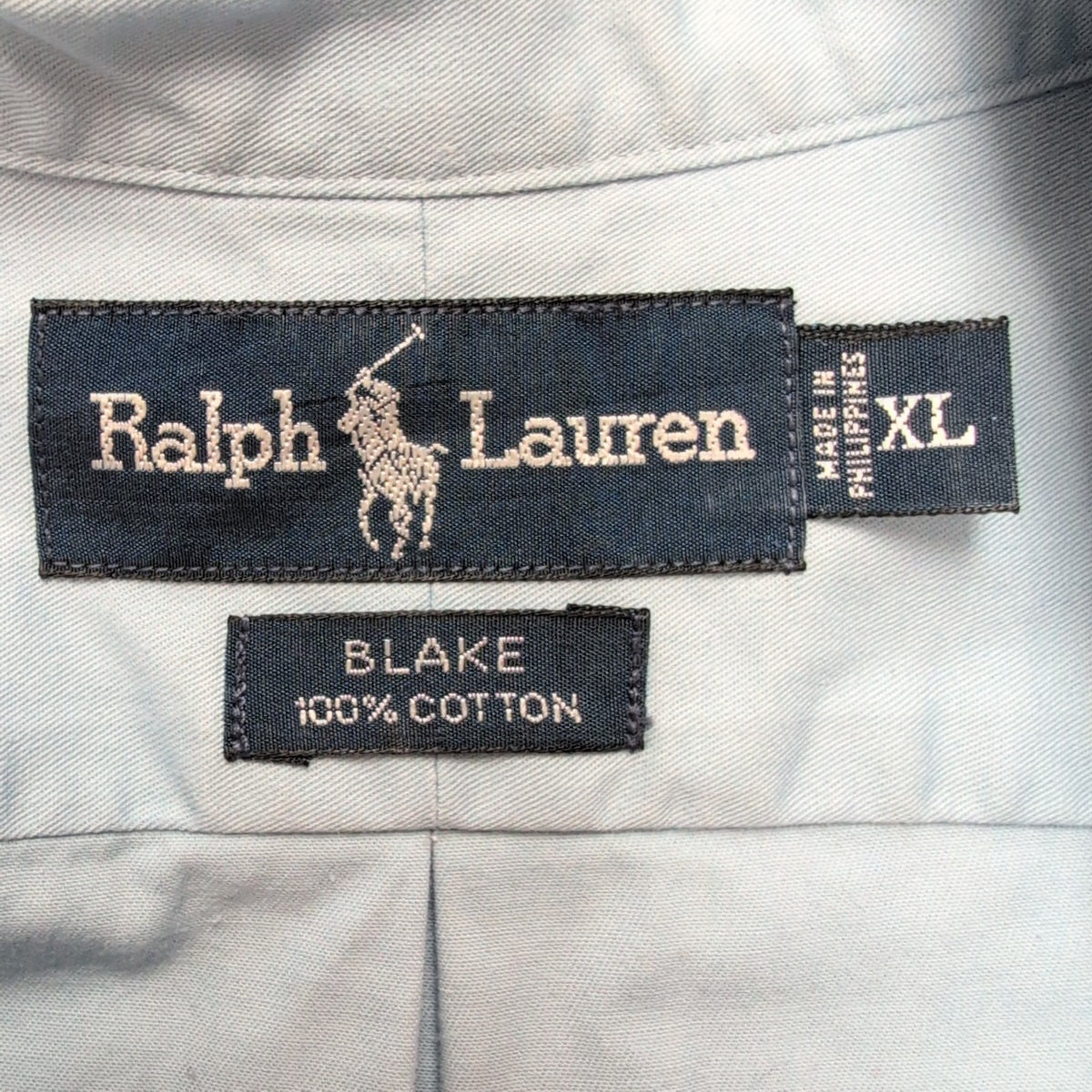 Chemise Ralph Lauren Blake Taille XL Bleu Clair Manches Courtes Logo Marron