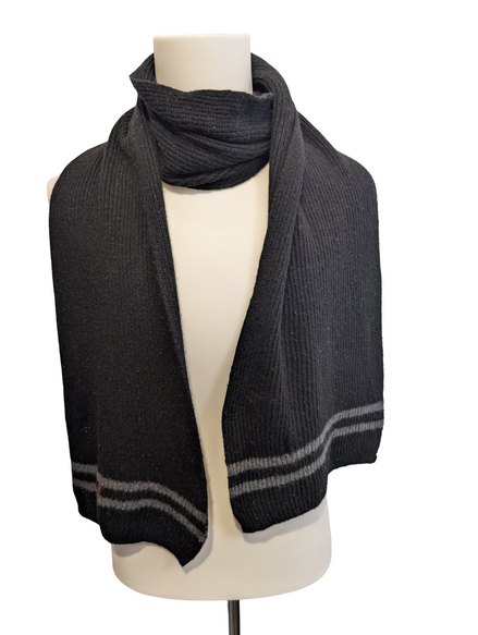 Écharpe Polo Ralph Lauren Noire Côtelée Laine d'Agneau Logo Rouge Foncé