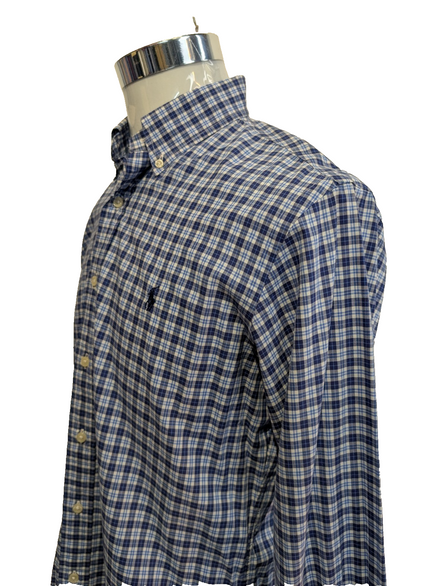 Chemise Polo Ralph Lauren Shirt M Slim Fit Stretch Carreaux Bleu Button Down