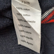 Pull Lacoste XXL Taille 7 bleu marine rayures rouge blanc col V 100% coton