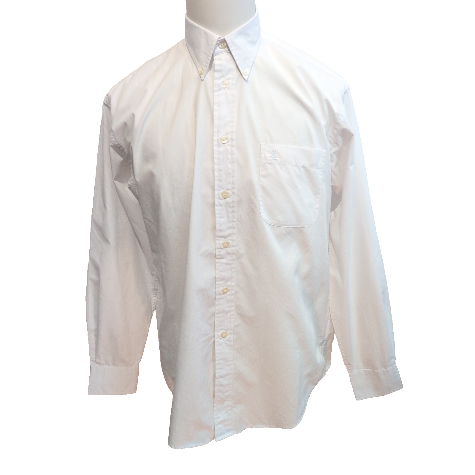 Chemise YVES SAINT LAURENT Blanc Uni Taille 39 M/L Logo Brodé Manches Longues