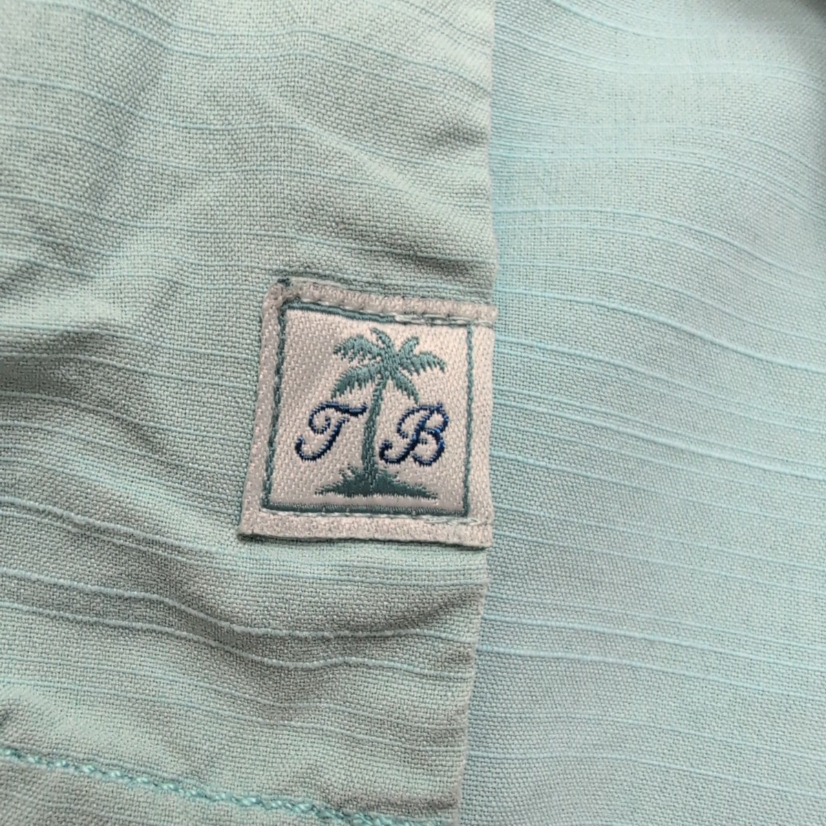 Chemise Hawaïenne Tommy Bahama LG 90% Soie Vert Pâle Boutons Bois
