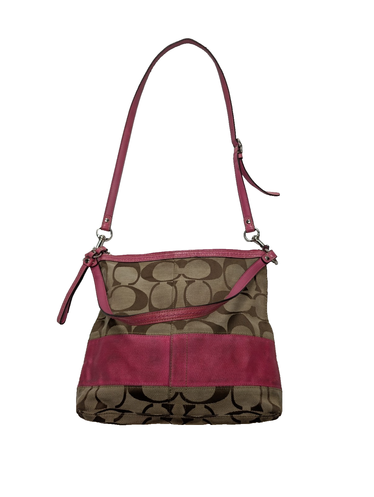 Sac Coach Signature Rose Fuchsia Toile Jacquard Bandoulière
