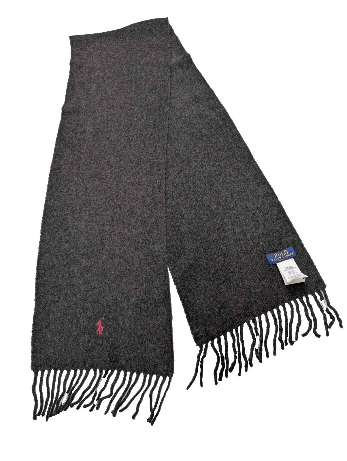 Écharpe Polo Ralph Lauren 55% Cachemire 45% Laine Gris Anthracite Logo Rouge