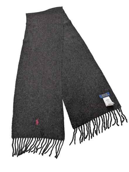 Écharpe Polo Ralph Lauren 55% Cachemire 45% Laine Gris Anthracite Logo Rouge