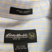 Chemise Eddie Bauer L USA Bleu Jaune Carreaux 100% Coton Manches Longues