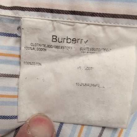 Chemise BURBERRY 100% Coton Taille 8 3XL Blanc Rayures Logo Brodé Manches courte