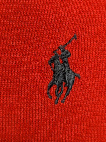 Pull Polo Ralph Lauren Rouge Logo Marine - 100% Coton Pima - Taille M