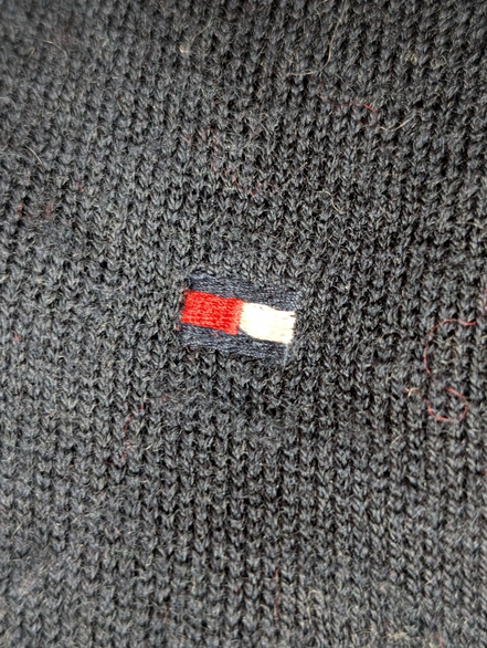 Pull TOMMY HILFIGER Col V Laine Fine Bleu Marine Logo Brodé Homme Taille M