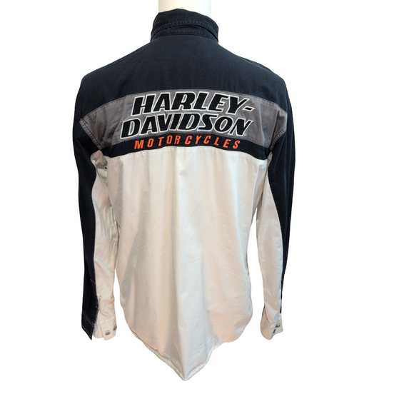 Chemise Harley Davidson L Noire Blanche Brodée Moto Motard manches longues