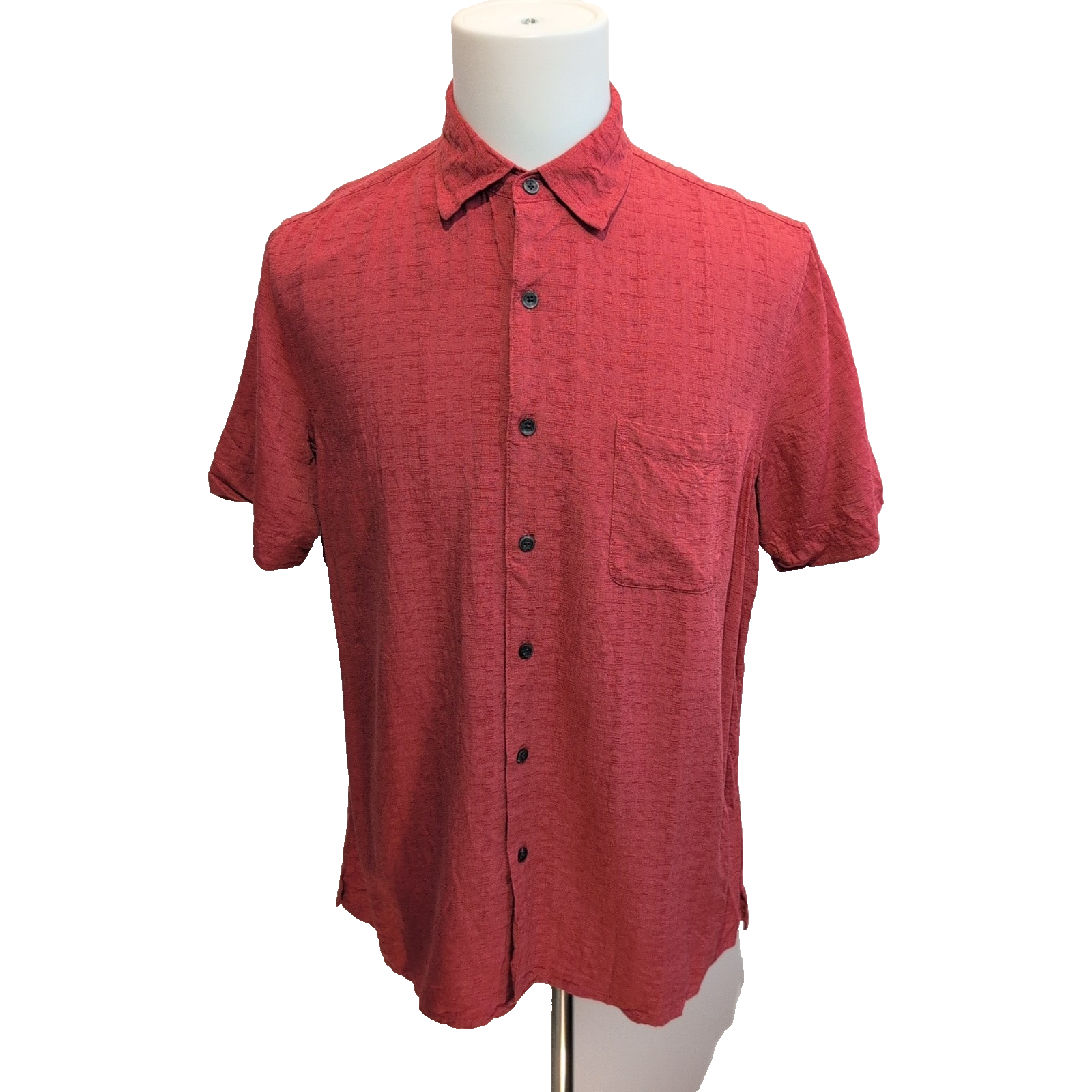 Chemise Tasso Elba Taille L Rouge Soie Rayonne Gaufrée Manches Courtes