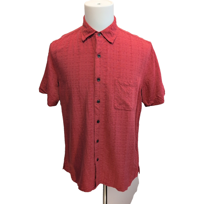 Chemise Tasso Elba Taille L Rouge Soie Rayonne Gaufrée Manches Courtes