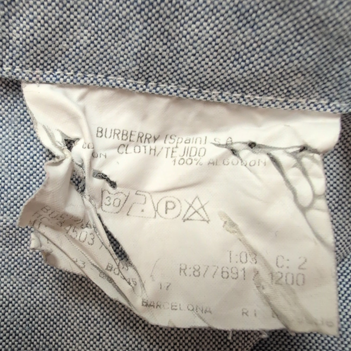 Chemise BURBERRY L Bleu Oxford Logo Rouge 100% Coton Manches Longues