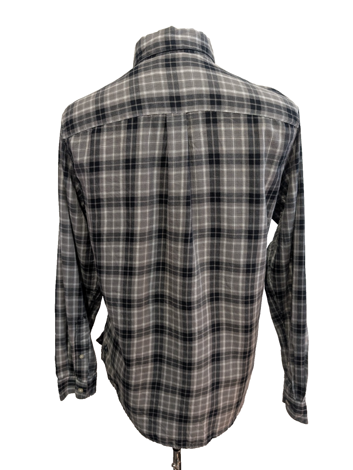 CHEMISE CHAPS Flanelle Carreaux Gris Noir S Homme Col Boutonné Coton