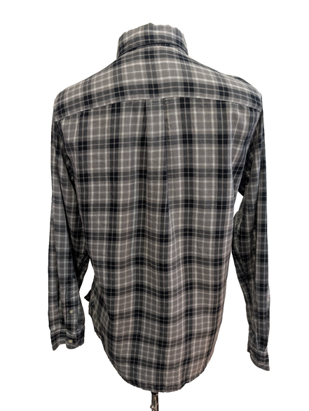 CHEMISE CHAPS Flanelle Carreaux Gris Noir S Homme Col Boutonné Coton