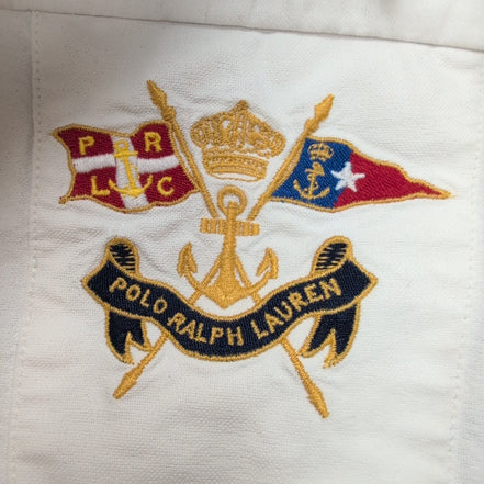 Chemise Polo Ralph Lauren L Col Officier Blanc Poches Rabat Sans Logo Modifiée