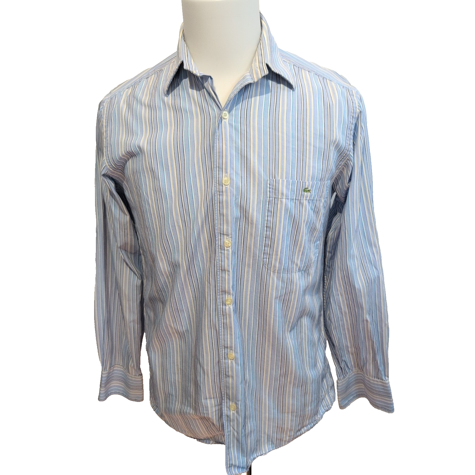 Chemise Lacoste Bleue À Rayures Taille 38 S Manches Longues
