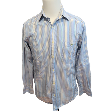 Chemise Lacoste Bleue À Rayures Taille 38 S Manches Longues
