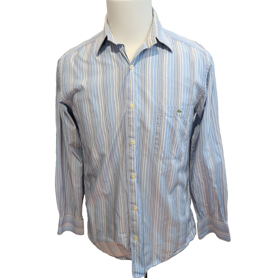Chemise Lacoste Bleue À Rayures Taille 38 S Manches Longues
