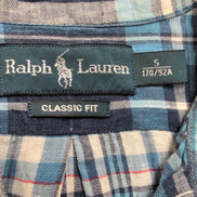 Chemise Ralph Lauren S Classic Fit 100% Lin Bleue Carreaux Manches Courtes
