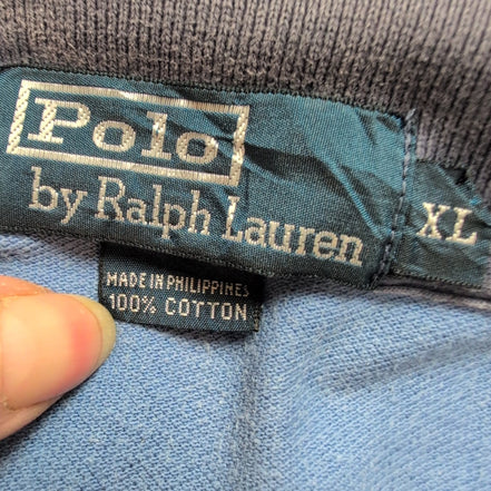 Polo Ralph Lauren Homme XL Bleu Rayures Logo Rouge Polo Manches Courtes