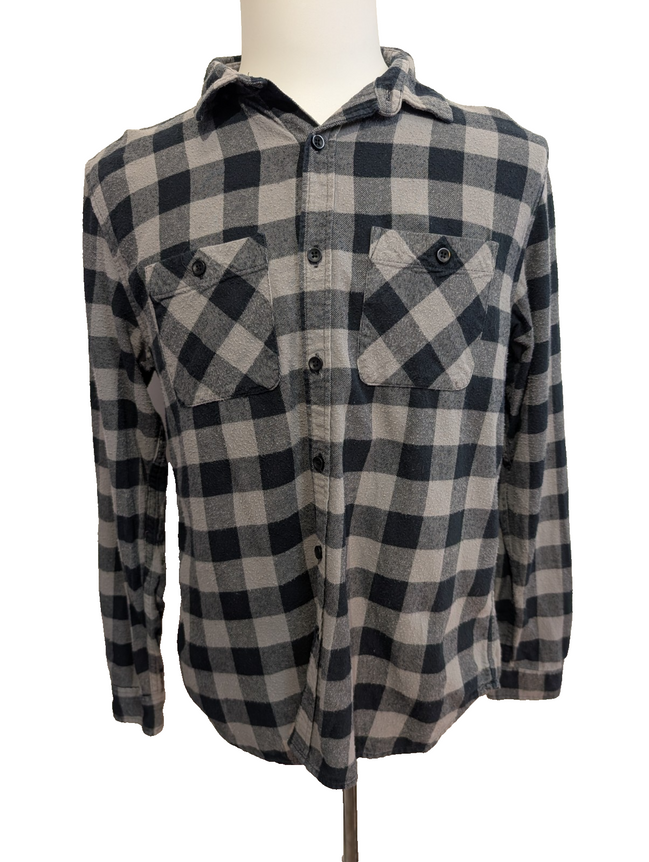 🔥 CHEMISE FLANELLE LEE VINTAGE L (G) CARREAUX NOIR GRIS DOUBLE POCHE