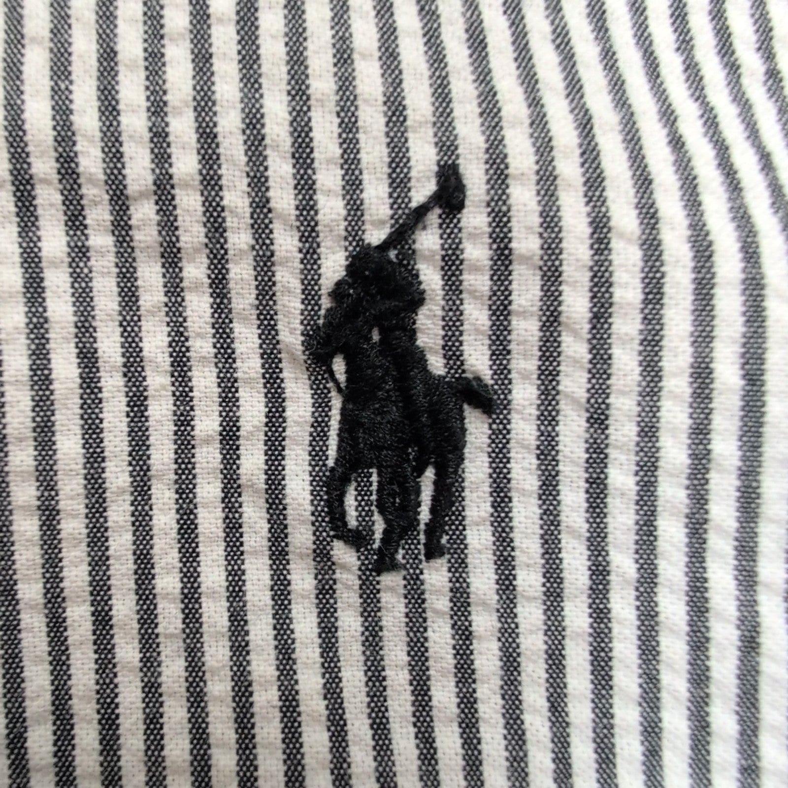 Chemise Ralph Lauren XL Noire Rayures Gaufrées Manches Courtes Button Down Shirt