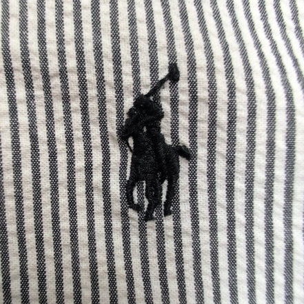 Chemise Ralph Lauren XL Noire Rayures Gaufrées Manches Courtes Button Down Shirt