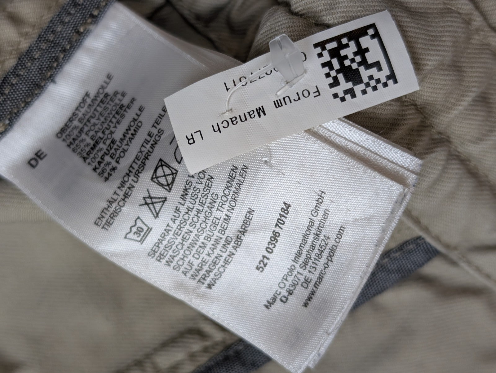 Marc O'Polo Veste Blouson Coton Crème Beige M Capuche Col Field Jacket | 313BSR
