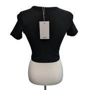 Haut Crop JJXX Femme S Noir Manches Courtes Coton Stretch Neuf Étiquette