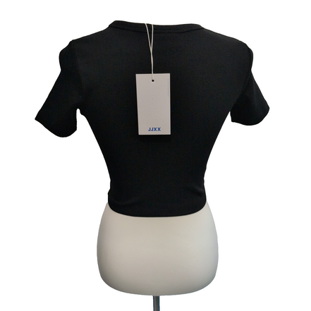 Haut Crop JJXX Femme S Noir Manches Courtes Coton Stretch Neuf Étiquette