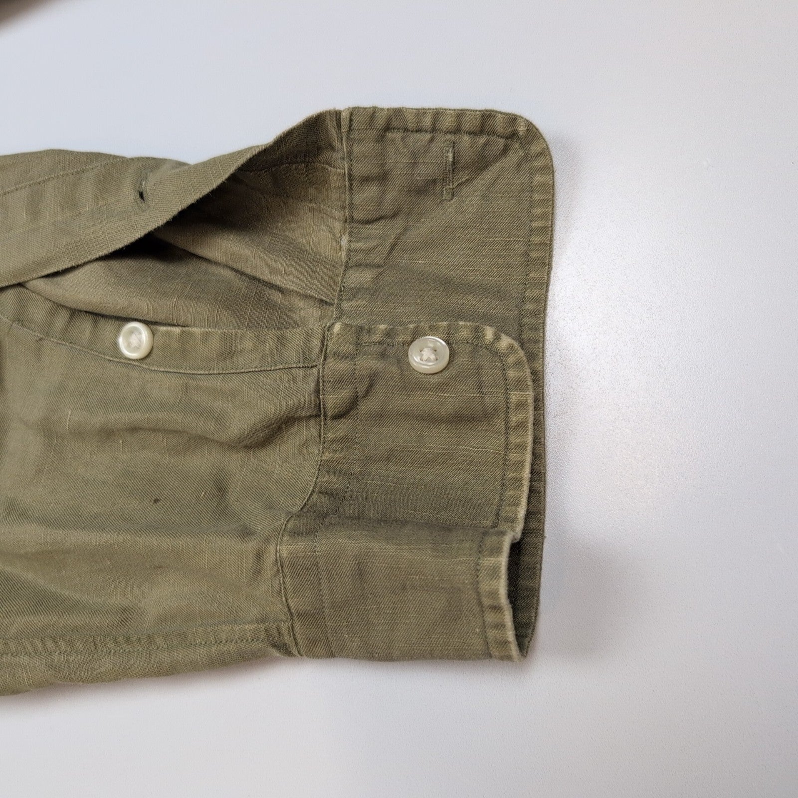 Chemise Ralph Lauren Blake XL Soie Lin Kaki Logo Bleu Marine mancheslongues