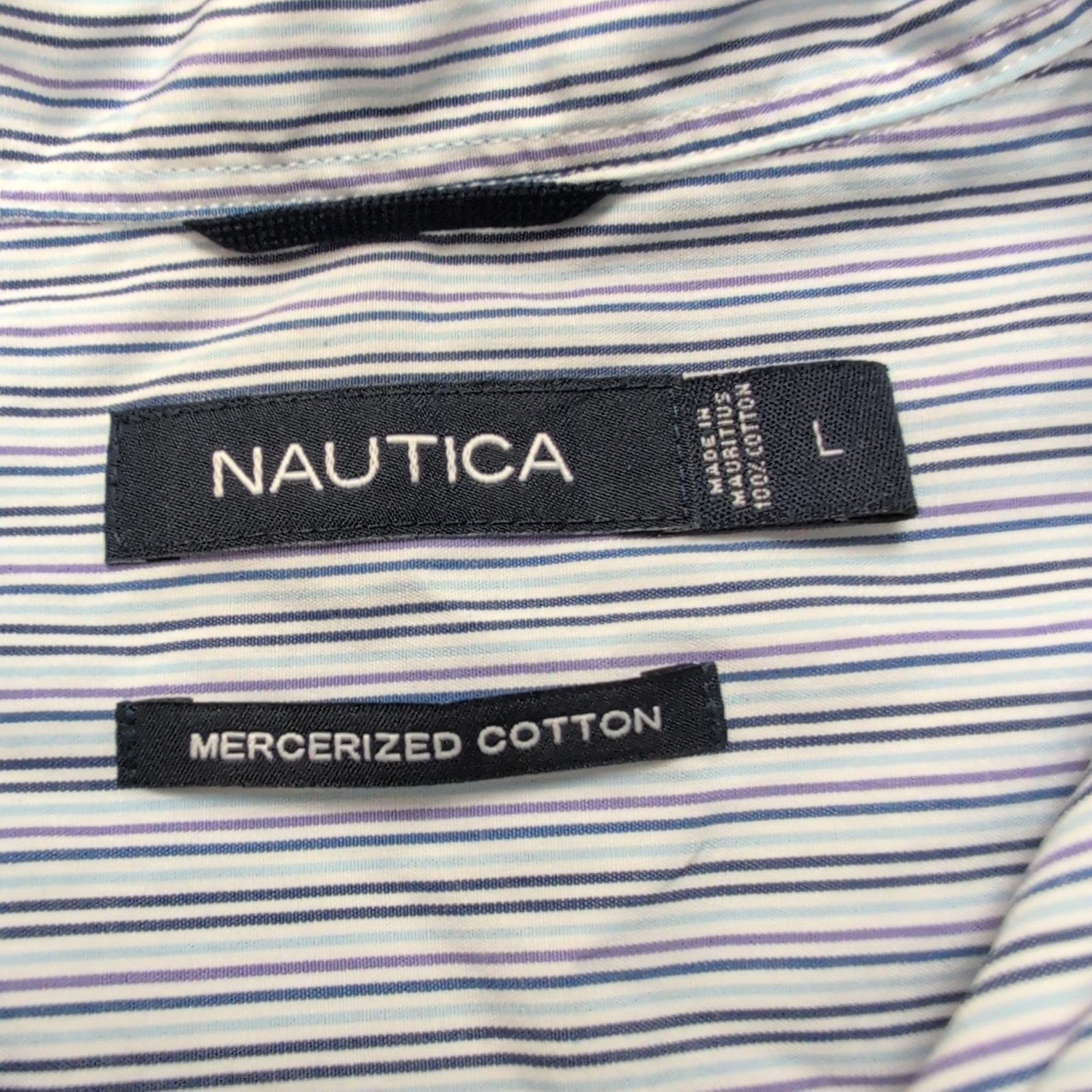 Chemise Nautica L  Rayures Bleu Coton Mercerisé Logo bleu ciel Manches longues