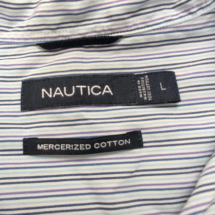 Chemise Nautica L  Rayures Bleu Coton Mercerisé Logo bleu ciel Manches longues