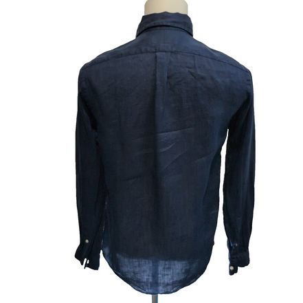 Chemise Ralph Lauren S Custom Fit 100% lin bleu marine logo rouge QR Code