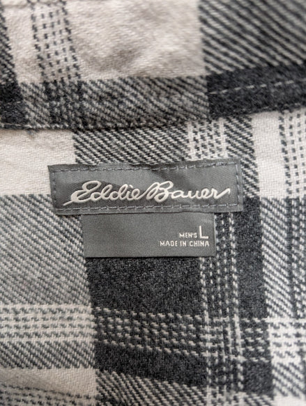 🌲 EDDIE BAUER L Flanelle Coton Stretch Carreaux Gris |297S